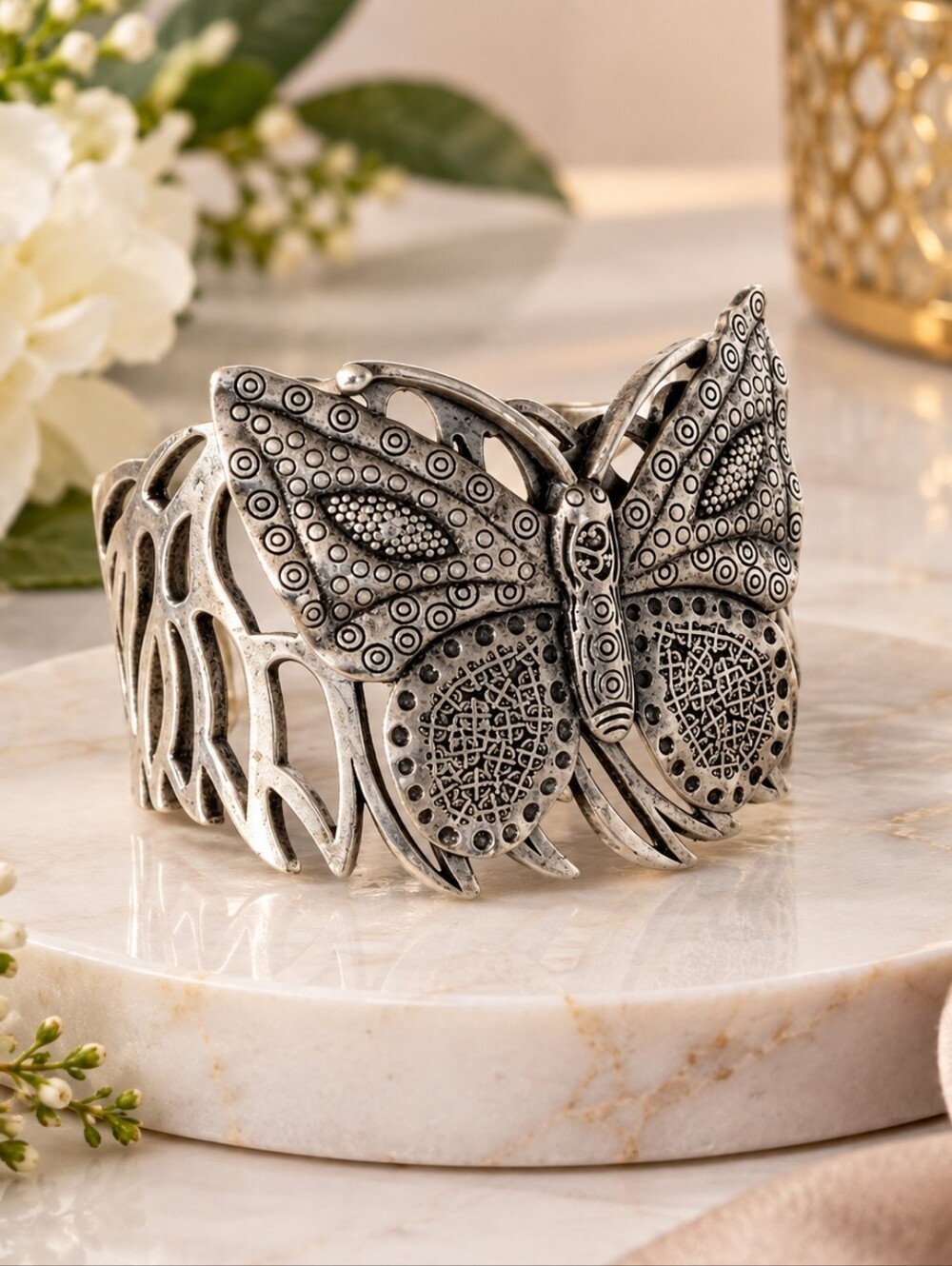 Antique Vintage Original Designer MCM Silver Butterfly Cuff Estate Bracelet